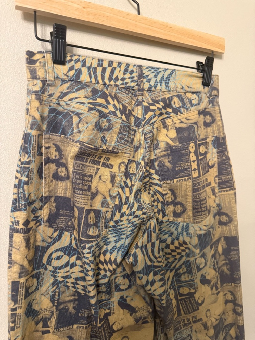 Miaou Fargo Pants Wanted Print XS Revolve Sold Out Graphic Barrel Leg High Rise - Picture 10 of 15